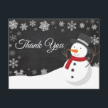 Winter Christmas Snowman Snowflake Thank You Card<br><div class="desc">Winter Christmas Snowman Snowflake Thank You Card. Snowman. Chalkboard Background. Black and White. Snowflake. Love and Thanks,  beautiful script font. Add your message on back or leave blank and hand write. For further customization,  please click the "Customize it" button and use our design tool to modify this template.</div>