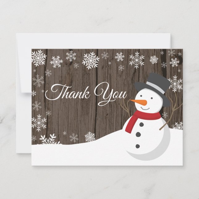 Winter Christmas Snowman Snowflake Thank You Card (Front)
