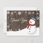 Winter Christmas Snowman Snowflake Thank You Card<br><div class="desc">Rustic Winter Christmas Snowman Snowflake Thank You Card. Snowman. Rustic Wood Background. Country Vintage Retro Barn. White Snowflake. Love and Thanks, beautiful script font. Add your message on back or leave blank and hand write. For further customization, please click the "Customize it" button and use our design tool to modify...</div>