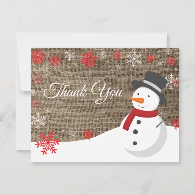 Winter Christmas Snowman Thank You Card (Front)