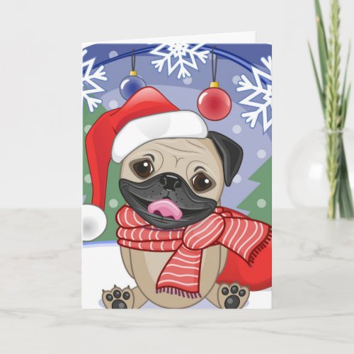 Winter  Christmas Time Pug Holiday Card