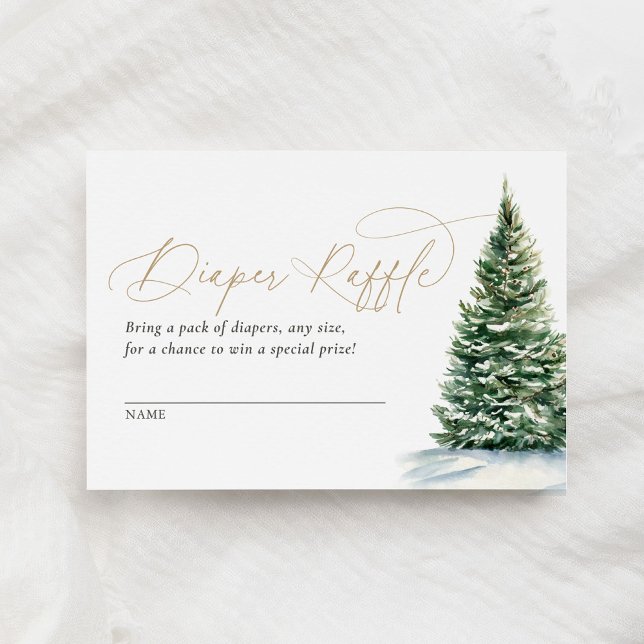 Winter Christmas Tree Baby Shower Diaper Raffle Enclosure Card (Creator Uploaded)