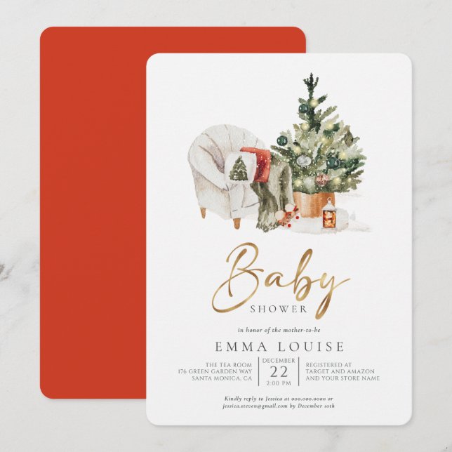 Winter Christmas Tree Baby Shower Invitation (Front/Back)