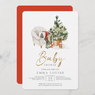 Winter Christmas Tree Baby Shower Invitation