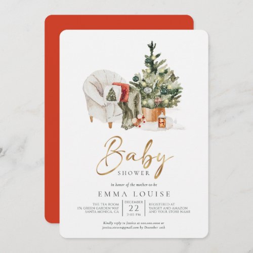 Winter Christmas Tree Baby Shower Invitation