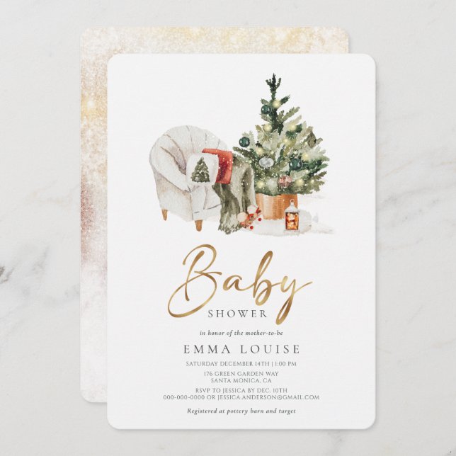 Winter Christmas Tree Baby Shower Invitation (Front/Back)