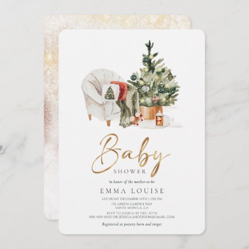 Winter Christmas Tree Baby Shower Invitation