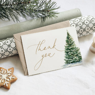 Winter Christmas Tree Baby Shower Letterpress Thank You Card