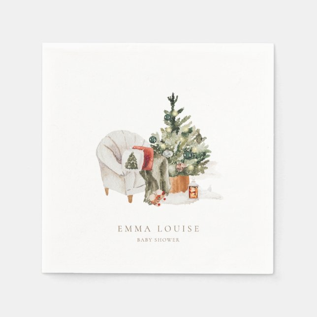 Winter Christmas Tree Baby Shower Napkins (Front)