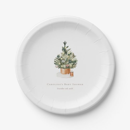 Winter Christmas Tree Baby Shower Paper Plates