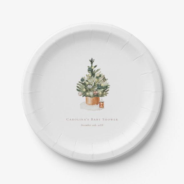 Winter Christmas Tree Baby Shower Paper Plates (Front)