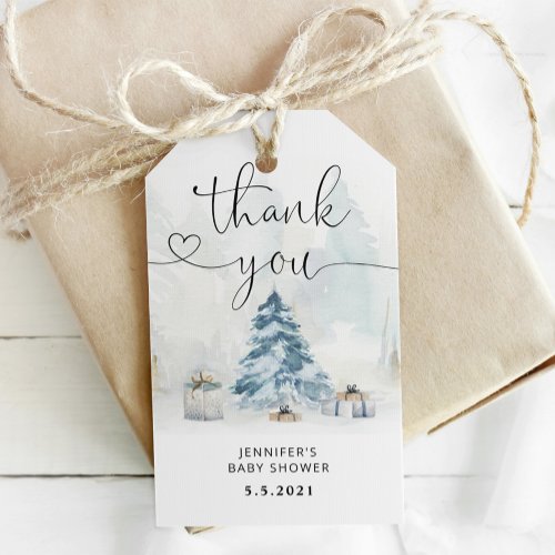 Winter Christmas tree baby shower thank you Gift Tags
