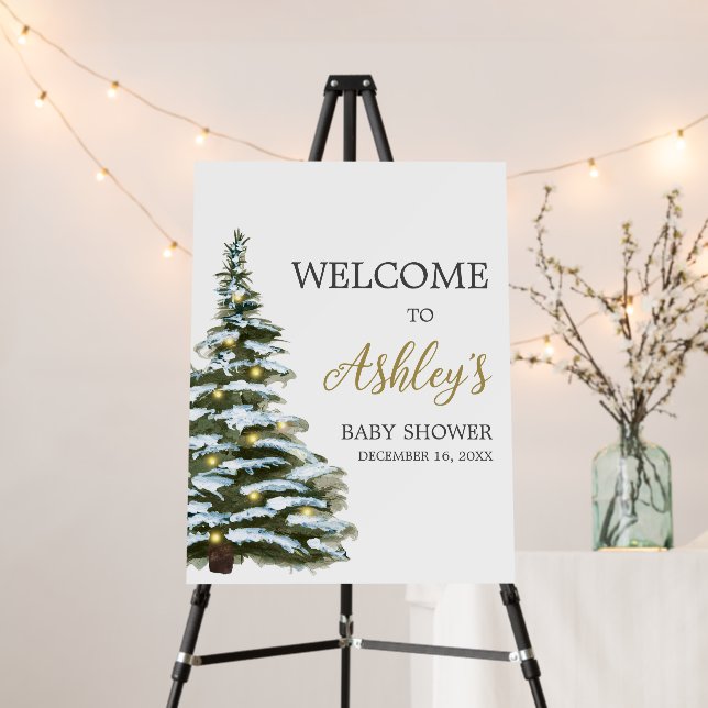 Winter Christmas Tree Baby Shower Welcome Sign (In Situ (Stand))