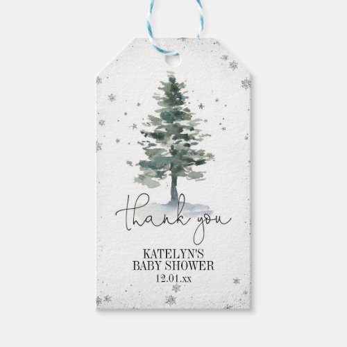 Winter Christmas Tree Favor Tag Silver