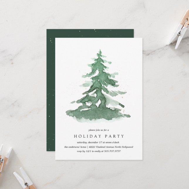 Winter Christmas Tree Holiday Party Invitation (Front/Back In Situ)