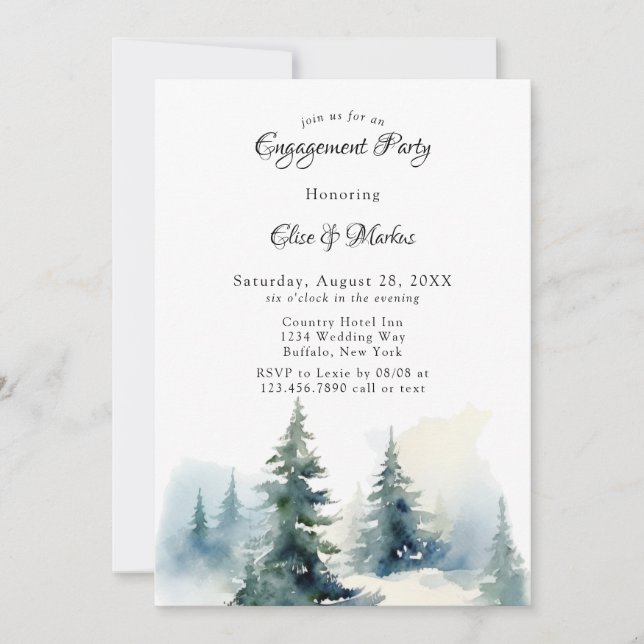 Winter Christmas Tree Scenery Engagement Party Invitation (Front)