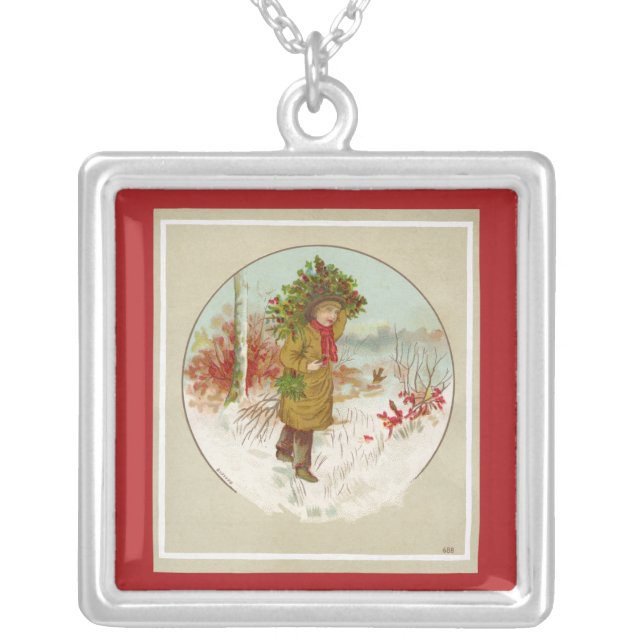 Winter Christmas Tree Silver Plated Necklace (Front)