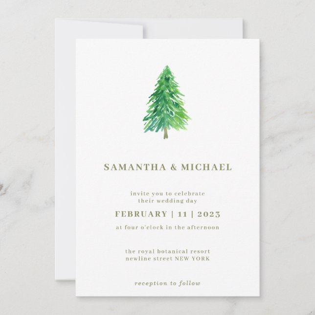 Winter Christmas Tree Simple Elegant Wedding Invitation (Front)
