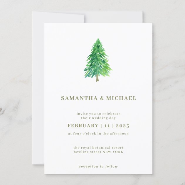 Winter Christmas Tree Simple Elegant Wedding Invitation