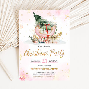 Winter Christmas Tree Snowflakes Christmas Party Invitation