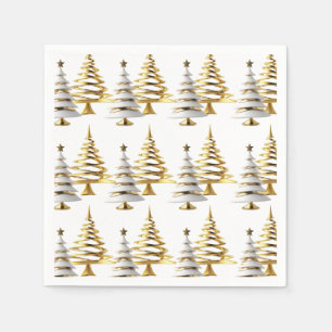 Winter christmas tree white gold holiday theme napkins