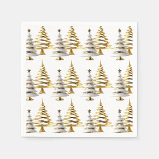 Winter christmas tree white gold holiday theme napkins