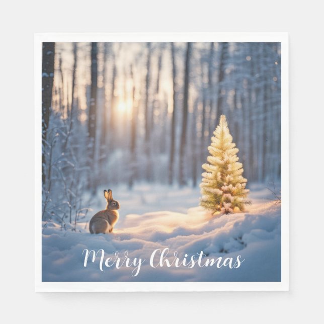 Winter Christmas Tree With Bunny Napkins (Front)
