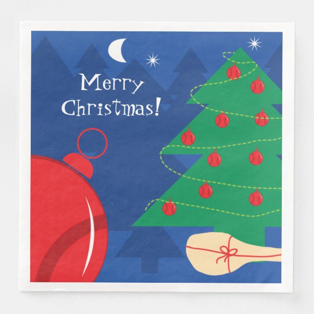 Winter Christmas tree with tennis balls and racket Paper Dinner Napkins (Front)