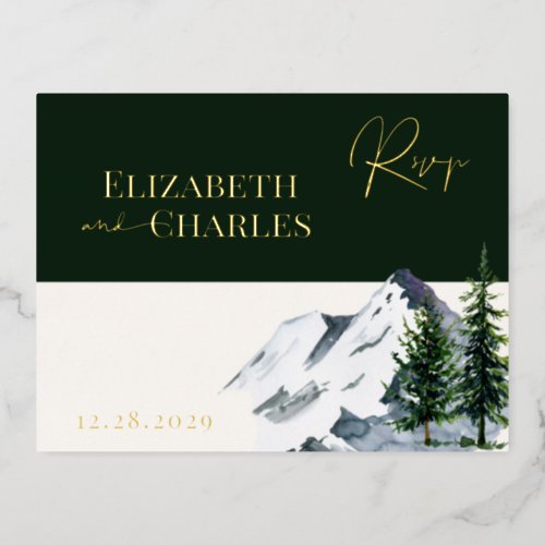 Winter Christmas Trees Mountains Holiday RSVP Card