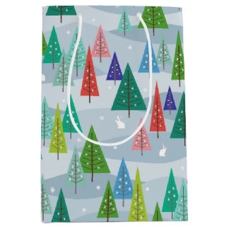 Winter Christmas Trees Retro Inspired Medium Gift Bag