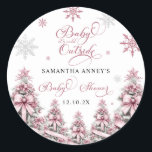 Winter Christmas Trees Snowflakes Pink Baby Shower Classic Round Sticker<br><div class="desc">Show your gratitude in style with the Winter Christmas Tree Snowflakes Pink Baby Shower Thank You Square Sticker. Featuring a lovely pink background adorned with elegant Christmas trees and delicate snowflakes, this sticker beautifully captures the essence of a cozy winter celebration. Perfect for sealing thank-you notes, gift bags, or party...</div>