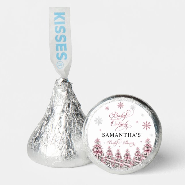 Winter Christmas Trees Snowflakes Pink Baby Shower Hershey®'s Kisses® (Front)
