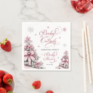 Winter Christmas Trees Snowflakes Pink Baby Shower Napkins
