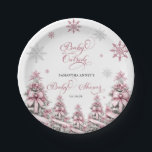 Winter Christmas Trees Snowflakes Pink Baby Shower Paper Plates<br><div class="desc">Create a festive and stylish table setting with the Winter Christmas Trees Snowflakes Pink Baby Shower Paper Plates. These beautiful plates feature a soft pink background with elegant Christmas trees and whimsical snowflakes, perfect for a winter or Christmas-themed baby shower. Both functional and decorative, these plates add a charming seasonal...</div>