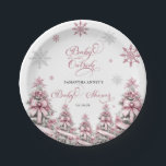 Winter Christmas Trees Snowflakes Pink Baby Shower Paper Plates<br><div class="desc">Create a festive and stylish table setting with the Winter Christmas Trees Snowflakes Pink Baby Shower Paper Plates. These beautiful plates feature a soft pink background with elegant Christmas trees and whimsical snowflakes, perfect for a winter or Christmas-themed baby shower. Both functional and decorative, these plates add a charming seasonal...</div>