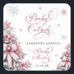 Winter Christmas Trees Snowflakes Pink Baby Shower Square Sticker<br><div class="desc">Add a festive finishing touch to your party favors or decorations with the Winter Christmas Trees Snowflakes Pink Baby Shower Square Sticker. Featuring a charming pink background adorned with elegant Christmas trees and whimsical snowflakes, this sticker embodies the spirit of a cozy winter celebration. Perfect for sealing gift bags, labeling...</div>