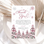 Winter Christmas Trees Snowflakes Pink Baby Shower Thank You Card<br><div class="desc">Show your appreciation in a festive way with the Winter Christmas Trees Snowflakes Pink Baby Shower Thank You Card. Featuring a soft pink background adorned with elegant Christmas trees and delicate snowflakes, this card is perfect for expressing gratitude to your guests after a winter-themed baby shower. The charming design adds...</div>