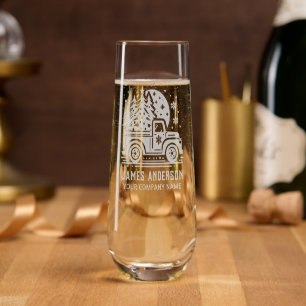 Winter Christmas Truck Personalized Name Corporate Stemless Champagne Flute