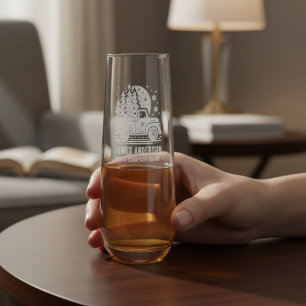 Winter Christmas Truck Personalized Name Corporate Stemless Champagne Flute