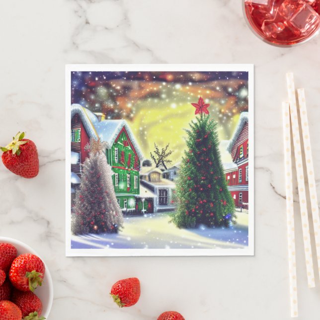 Winter Christmas Village Scene Napkins (Insitu)