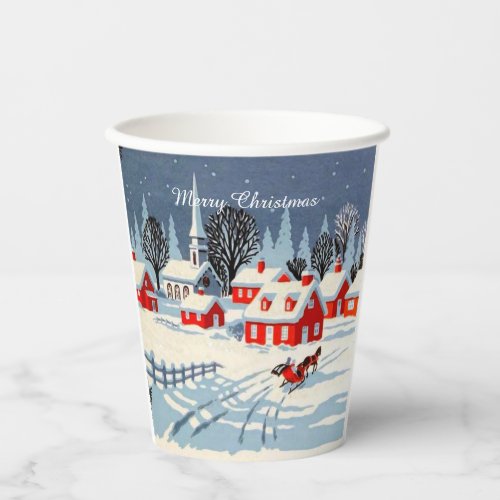 Winter Christmas Vintage Country Scene Paper Cups