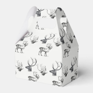 Winter Christmas Vintage Deer Head Antlers Pattern Favor Boxes