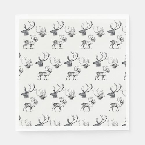 Winter Christmas Vintage Deer Head Antlers Pattern Napkins