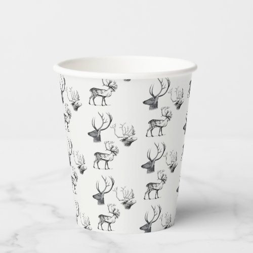 Winter Christmas Vintage Deer Head Antlers Pattern Paper Cups