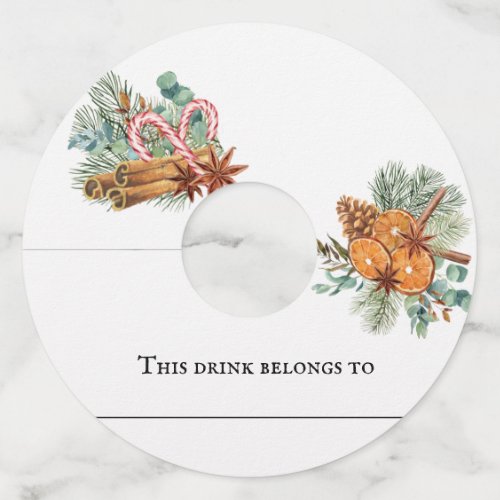 Winter Christmas Watercolor Party Drink Marker Wine Glass Tag