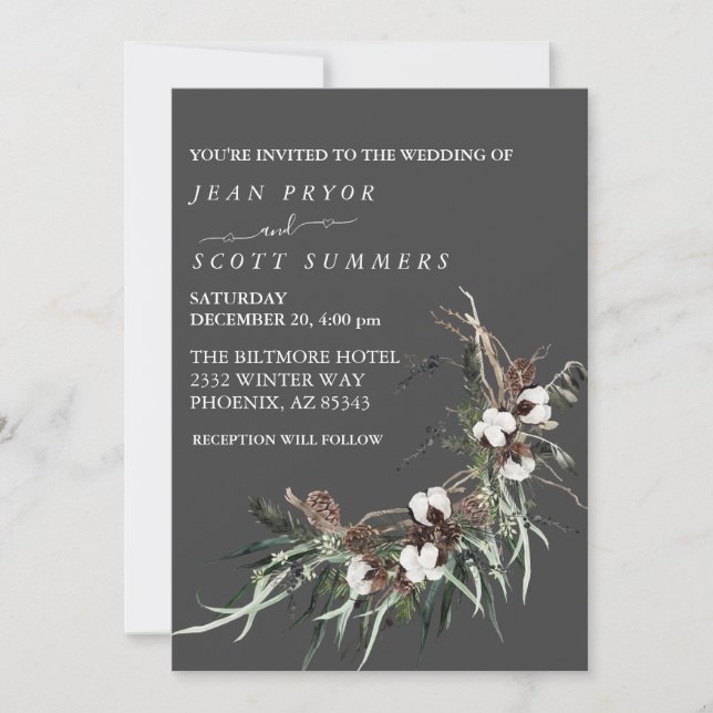 Winter Christmas Watercolor Wedding Foliage   Invitation (Front)