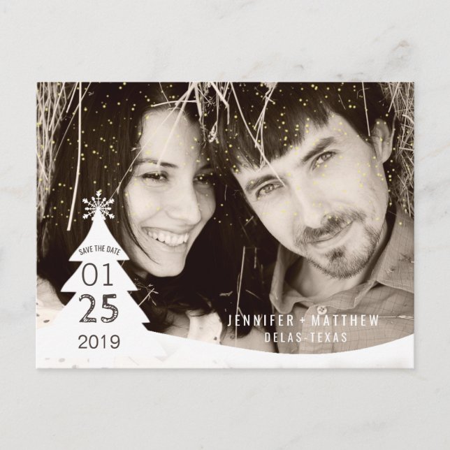 Winter Christmas Wedding Photo Save The Date Announcement Postcard (Front)