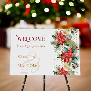 Winter Christmas wedding poinsettia welcome sign