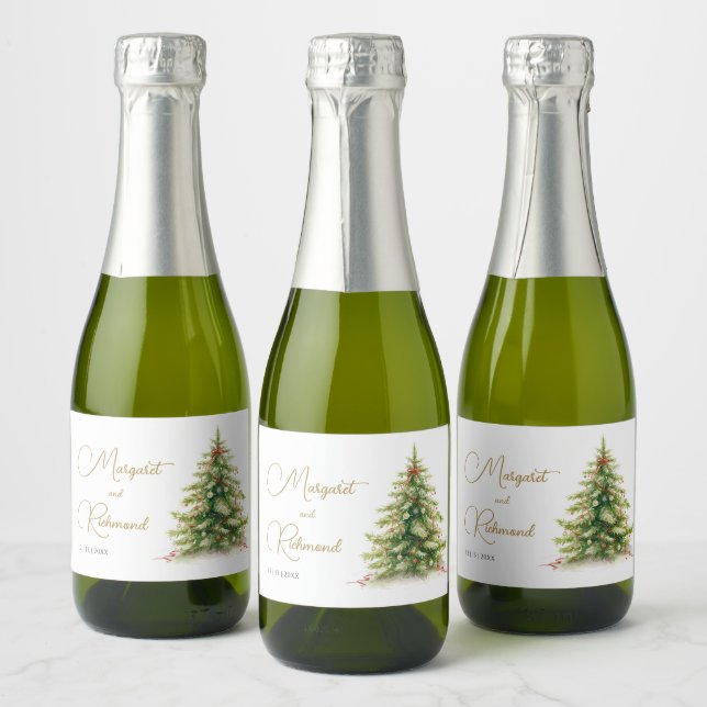 Winter Christmas Wedding Sparkling  Wine Label (Bottles)