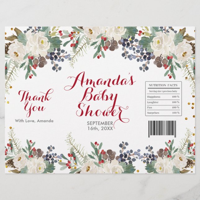 Winter Christmas White Floral Chip Bag Wrapper (Front)